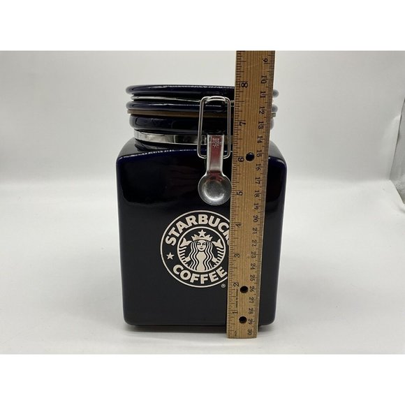 Starbucks Beehouse Cobalt Blue Coffee / Tea Canister With Silver Mermaid Logo - Picture 13 of 16